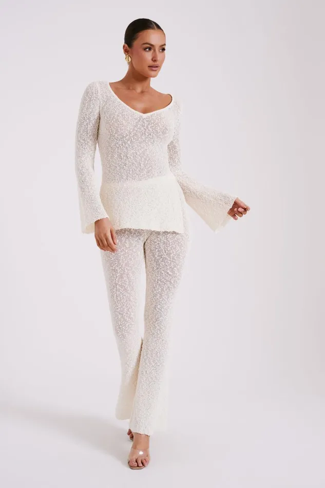 Women Meshki Bottoms Irma Flared Boucle Pants 8211 Cream