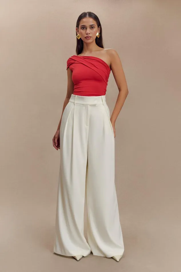 Women Meshki Bottoms Jacqueline Pleated Wide Leg Pants 8211 Ivory