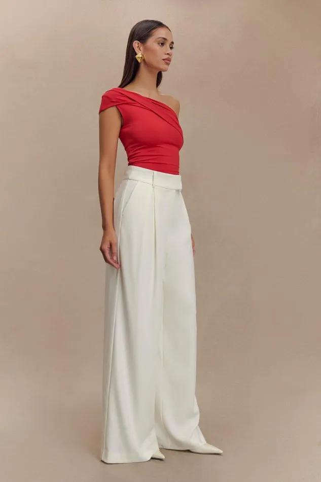 Women Meshki Bottoms Jacqueline Pleated Wide Leg Pants 8211 Ivory