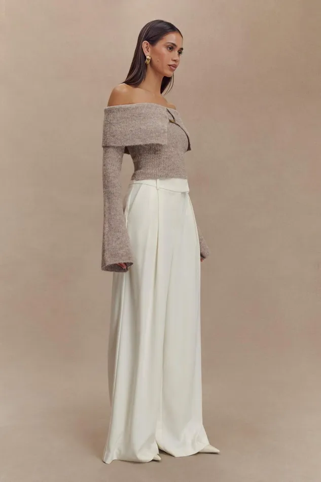 Women Meshki Bottoms Jacqueline Pleated Wide Leg Pants 8211 Ivory
