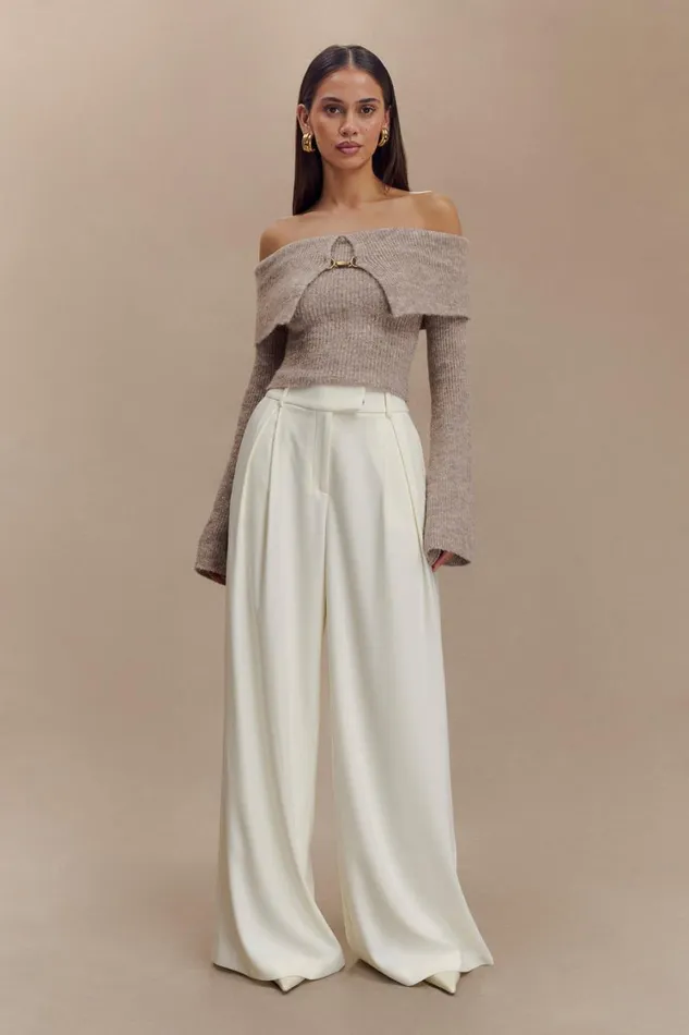 Women Meshki Bottoms Jacqueline Pleated Wide Leg Pants 8211 Ivory