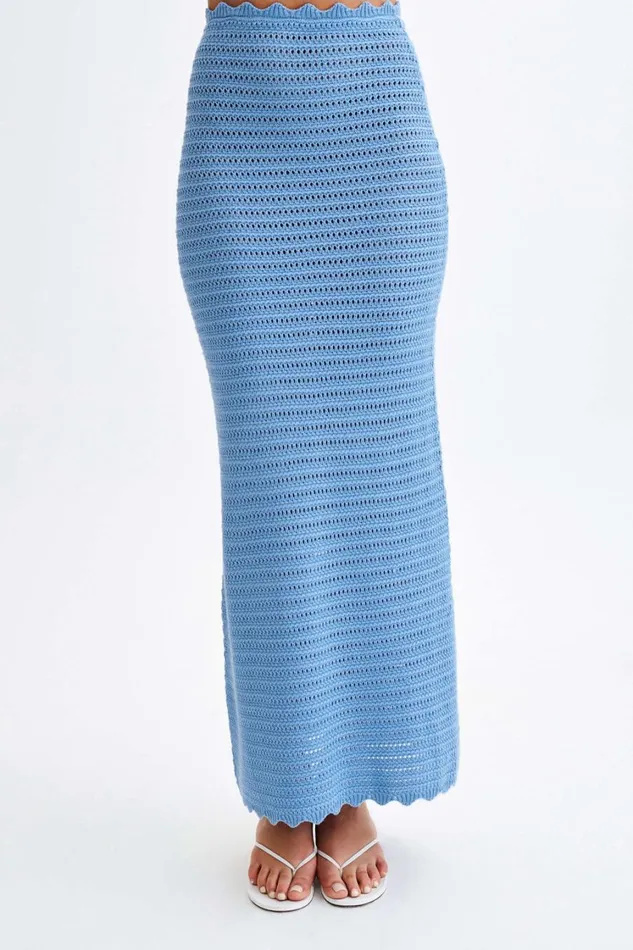Women Meshki Bottoms Jadia Crochet Fishtail Maxi Skirt 8211 Cornflower Blue