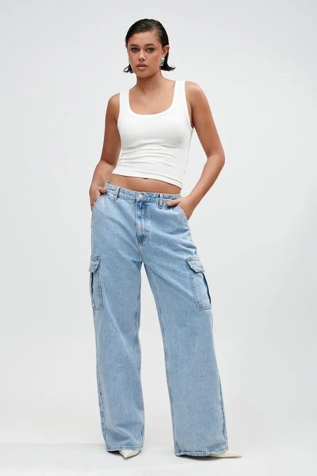 Women Meshki Bottoms Jagger Mid Rise Oversized Denim Jean 8211 Mid Blue