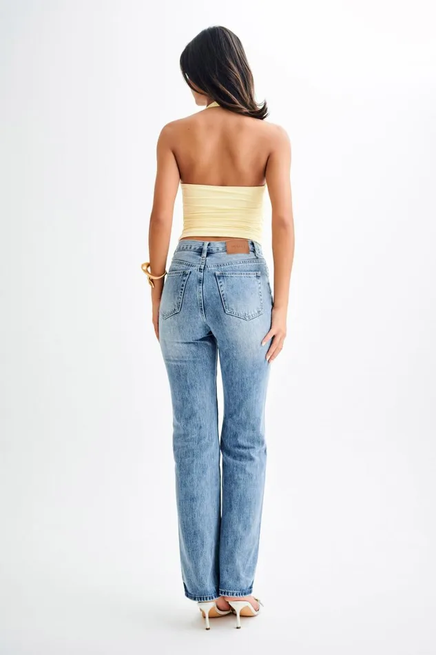 Women Meshki Bottoms Janine High Waisted Straight Leg Jeans 8211 Washed Mid Blue