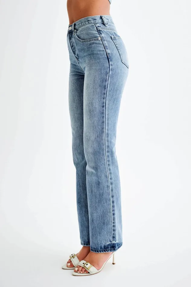 Women Meshki Bottoms Janine High Waisted Straight Leg Jeans 8211 Washed Mid Blue