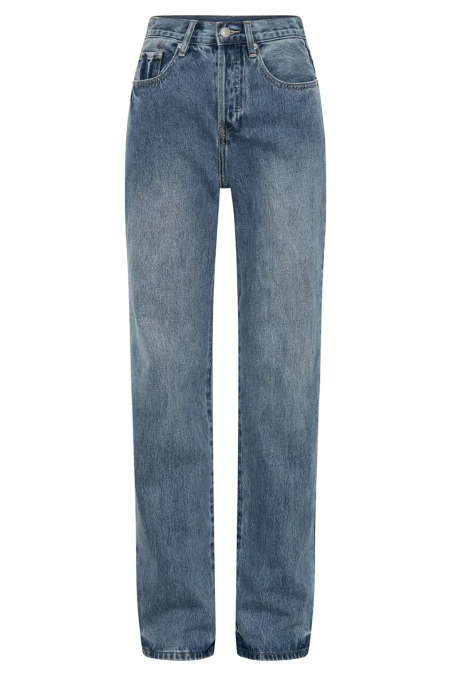 Women Meshki Bottoms Janine High Waisted Straight Leg Jeans 8211 Washed Mid Blue