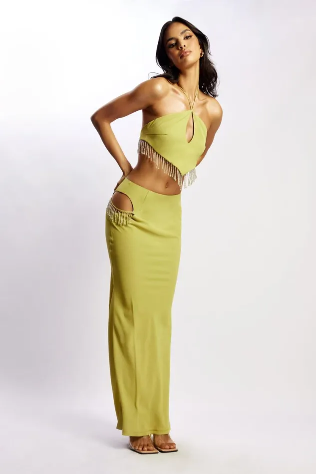 Women Meshki Bottoms Jayleen Maxi Skirt With Fringe 8211 Chartreuse Women Meshki Bottoms Jayleen Maxi Skirt With Fringe 8211 Chartreuse