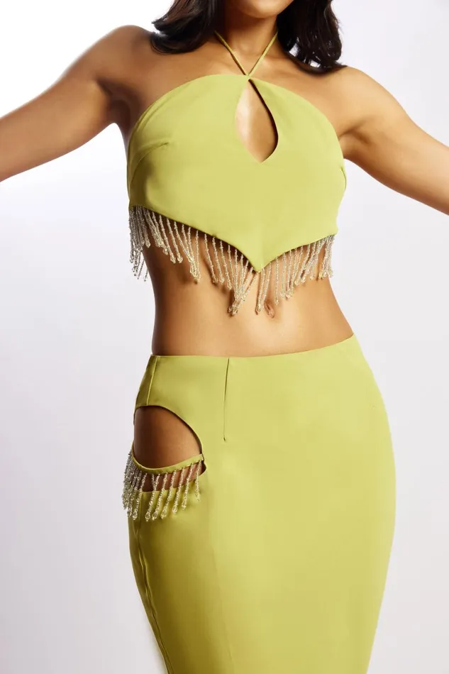 Women Meshki Bottoms Jayleen Maxi Skirt With Fringe 8211 Chartreuse Women Meshki Bottoms Jayleen Maxi Skirt With Fringe 8211 Chartreuse