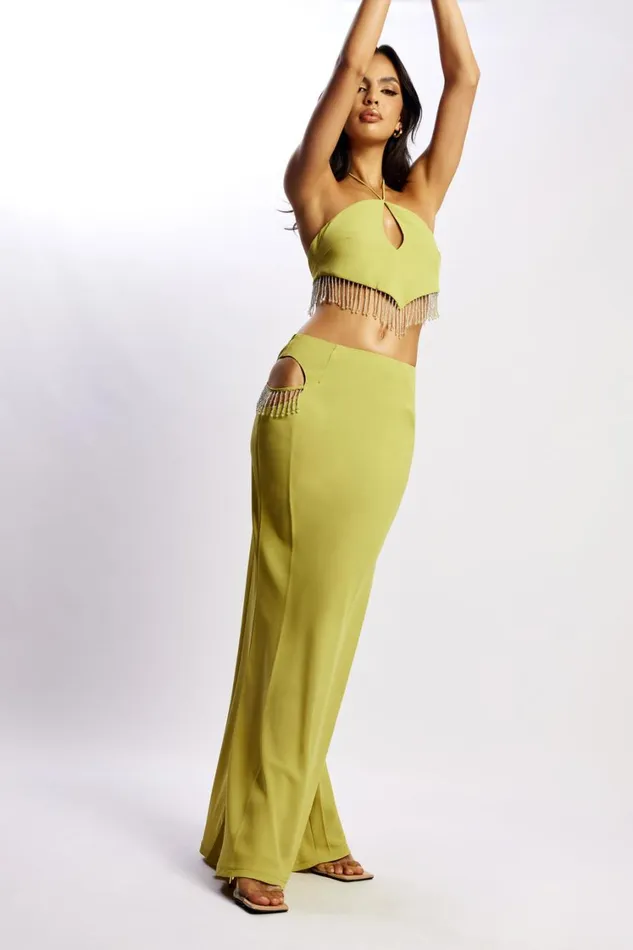 Women Meshki Bottoms Jayleen Maxi Skirt With Fringe 8211 Chartreuse Women Meshki Bottoms Jayleen Maxi Skirt With Fringe 8211 Chartreuse