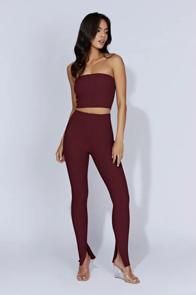 Women Meshki Bottoms Jordi Side Split Knit Leggings 8211 Cherry Chocolate