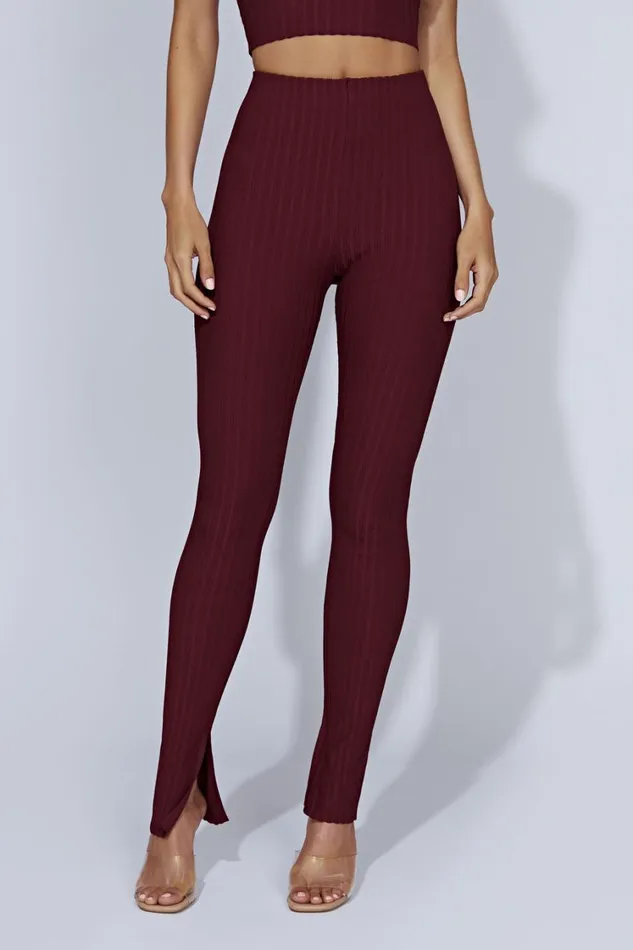 Women Meshki Bottoms Jordi Side Split Knit Leggings 8211 Cherry Chocolate