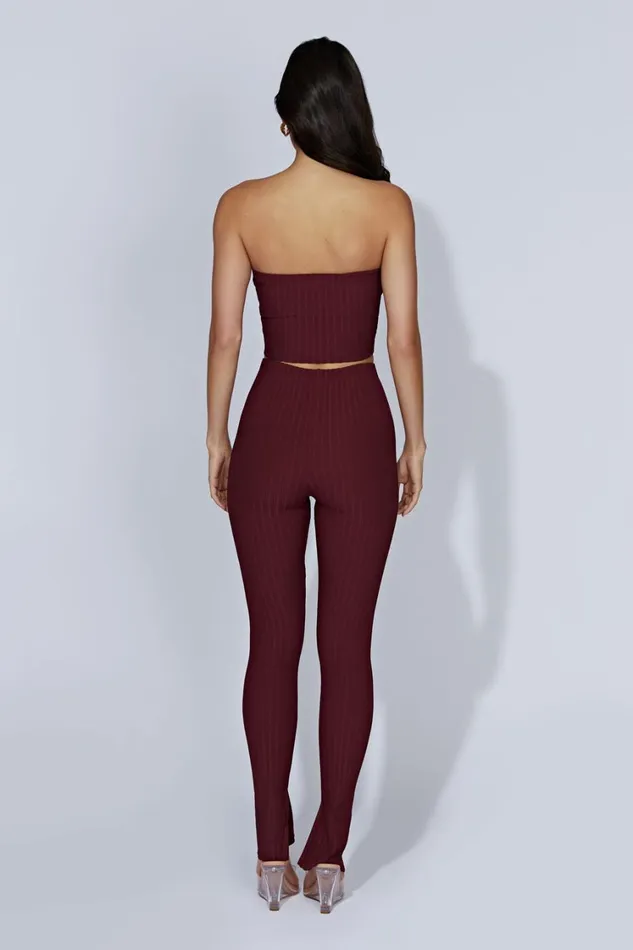 Women Meshki Bottoms Jordi Side Split Knit Leggings 8211 Cherry Chocolate