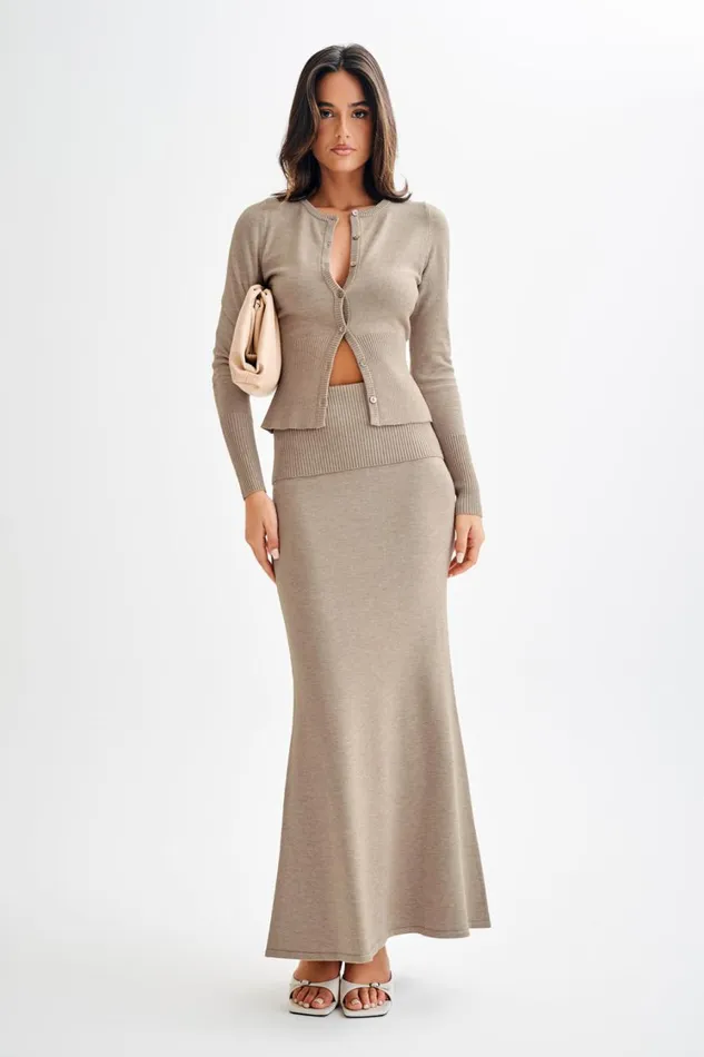 Women Meshki Bottoms Karlie Knit Maxi Skirt With Ribbed Waist 8211 Taupe Marle