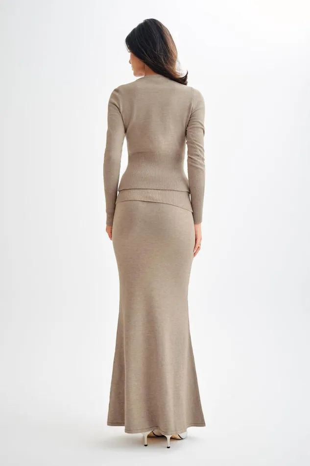 Women Meshki Bottoms Karlie Knit Maxi Skirt With Ribbed Waist 8211 Taupe Marle