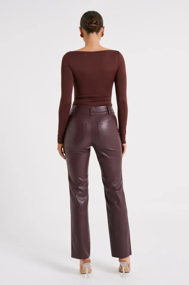 Women Meshki Bottoms Laurette Faux Leather Straight Leg Pant 8211 Dark Chocolate