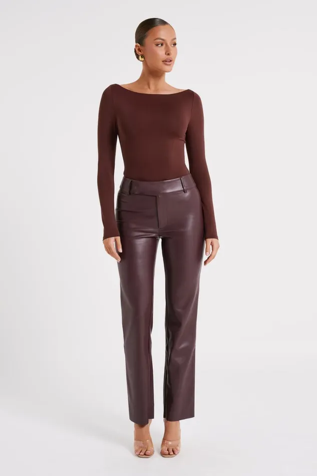 Women Meshki Bottoms Laurette Faux Leather Straight Leg Pant 8211 Dark Chocolate