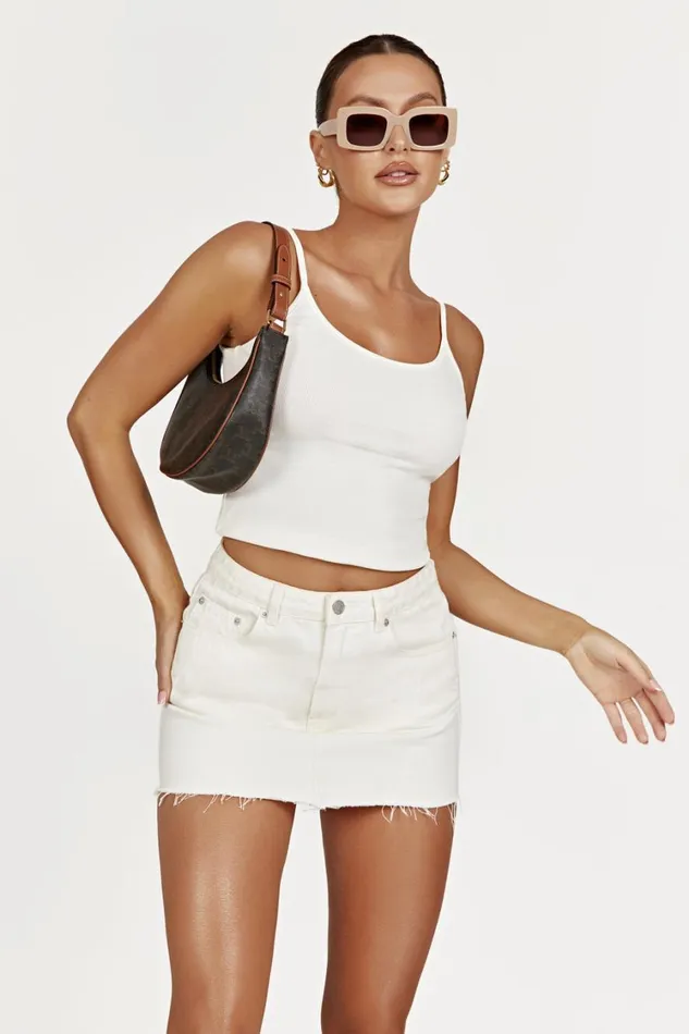 Women Meshki Bottoms Lennon Mid Rise Denim Mini Skirt 8211 Ecru