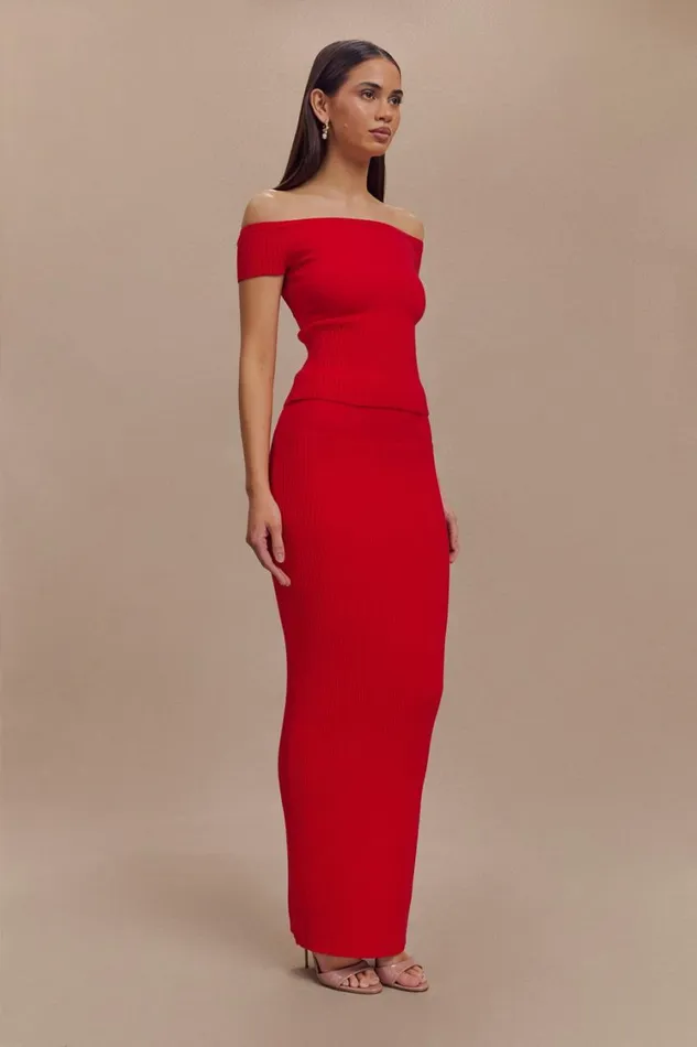 Women Meshki Bottoms Mathilde Ribbed Knit Maxi Skirt 8211 Ruby