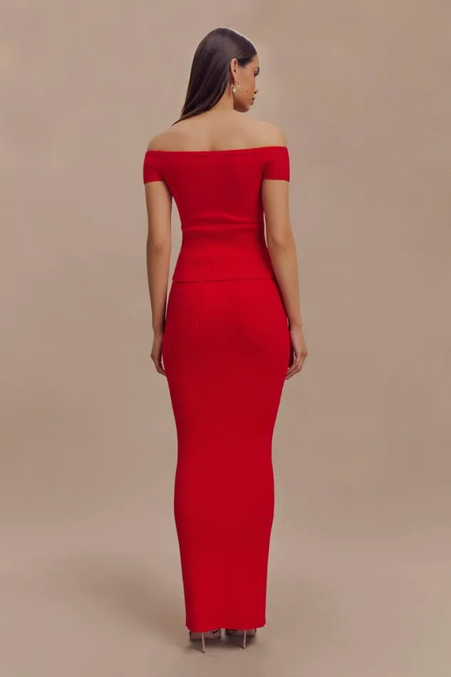 Women Meshki Bottoms Mathilde Ribbed Knit Maxi Skirt 8211 Ruby