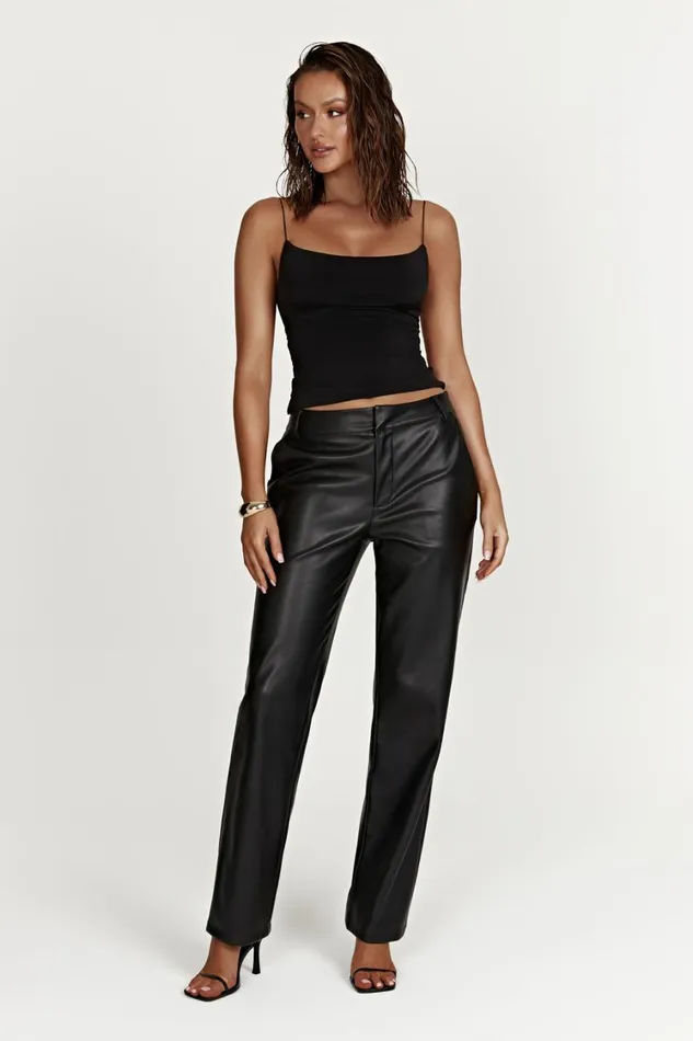 Women Meshki Bottoms Matilda Slouchy Low Rise Faux Leather Pant 8211 Black