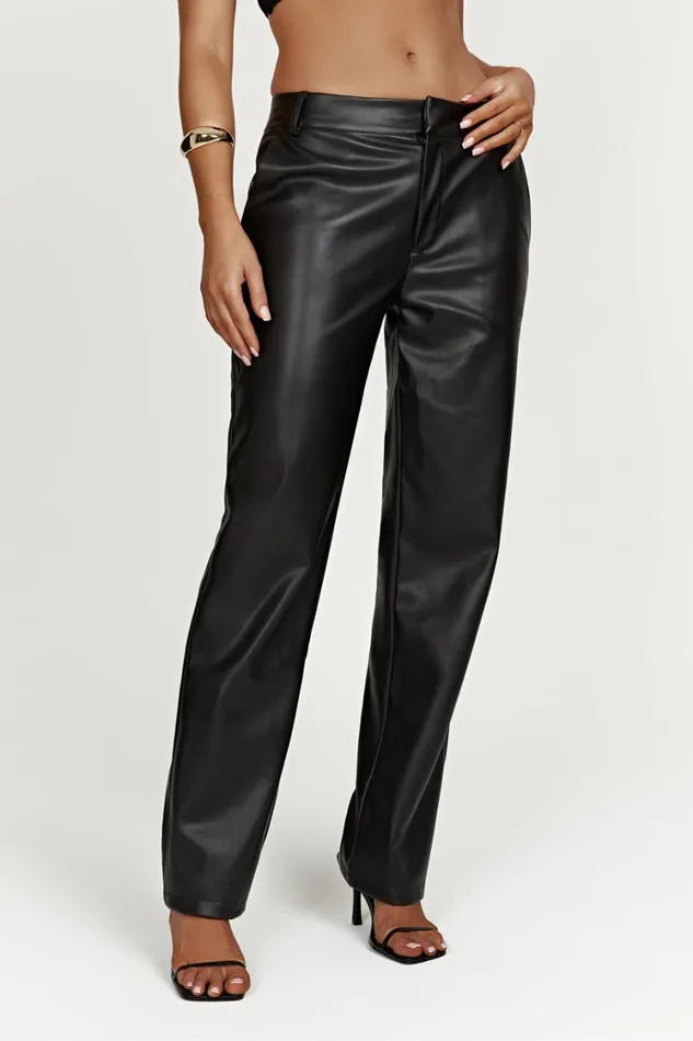 Women Meshki Bottoms Matilda Slouchy Low Rise Faux Leather Pant 8211 Black