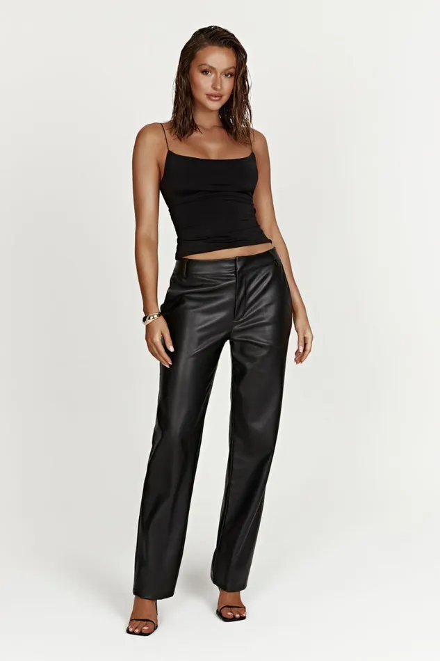 Women Meshki Bottoms Matilda Slouchy Low Rise Faux Leather Pant 8211 Black