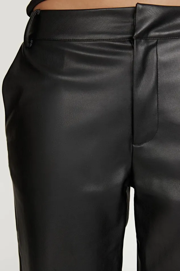 Women Meshki Bottoms Matilda Slouchy Low Rise Faux Leather Pant 8211 Black