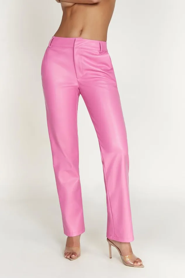Women Meshki Bottoms Matilda Slouchy Low Rise Faux Leather Pant 8211 Rose Pink