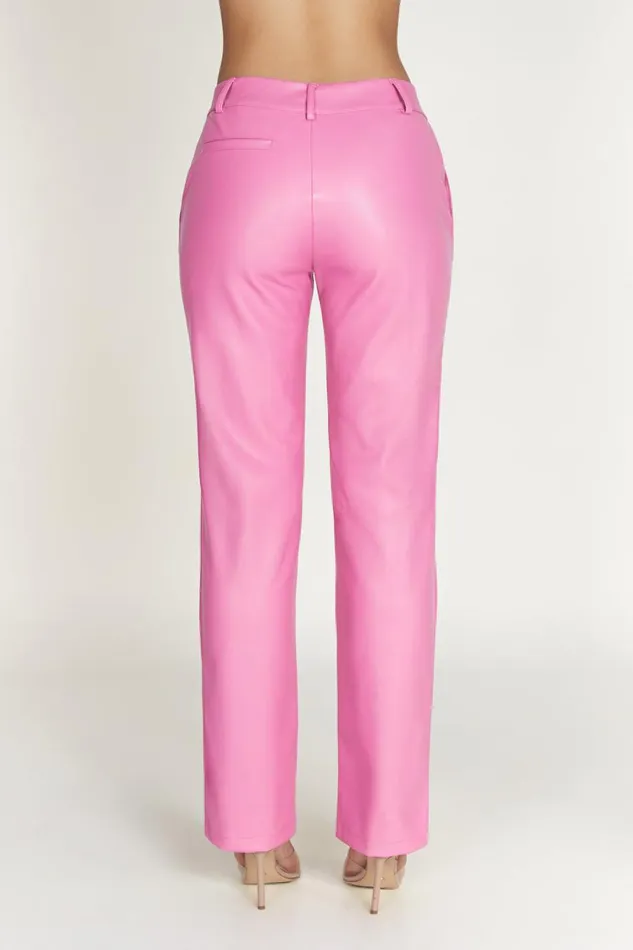 Women Meshki Bottoms Matilda Slouchy Low Rise Faux Leather Pant 8211 Rose Pink
