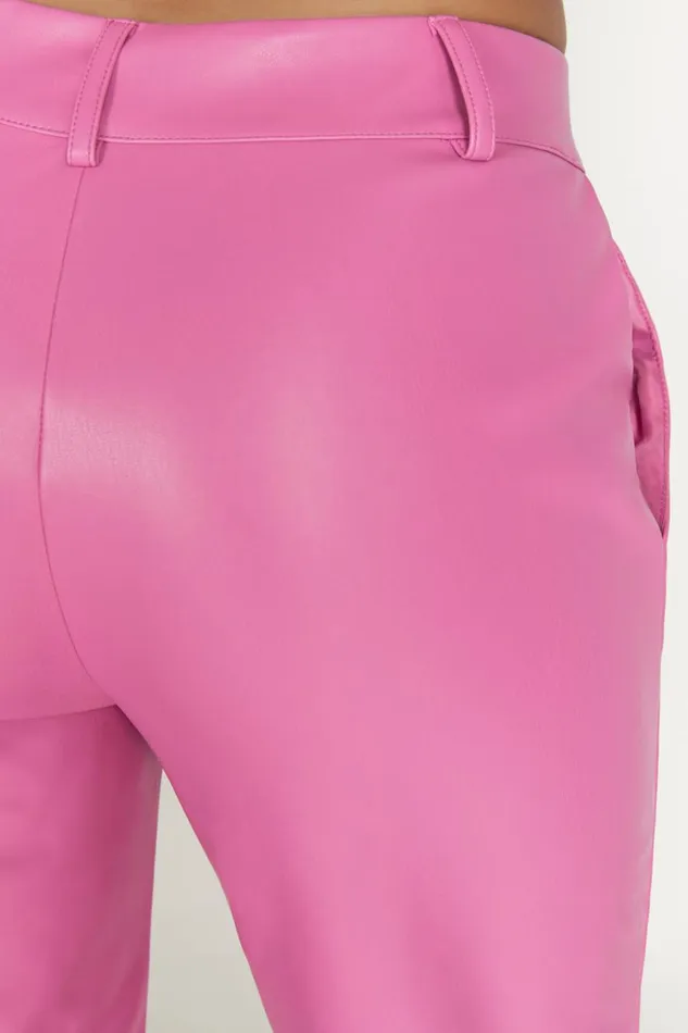 Women Meshki Bottoms Matilda Slouchy Low Rise Faux Leather Pant 8211 Rose Pink
