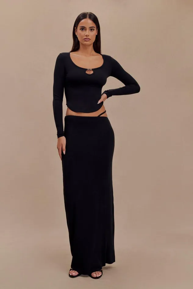 Women Meshki Bottoms Natalia Modal Buckle Maxi Skirt 8211 Black