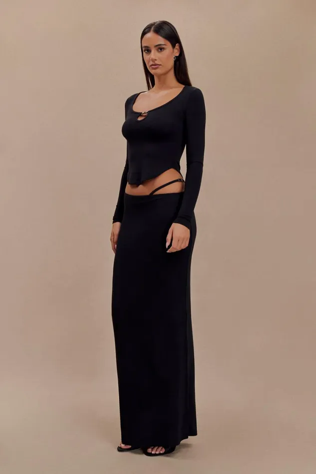 Women Meshki Bottoms Natalia Modal Buckle Maxi Skirt 8211 Black