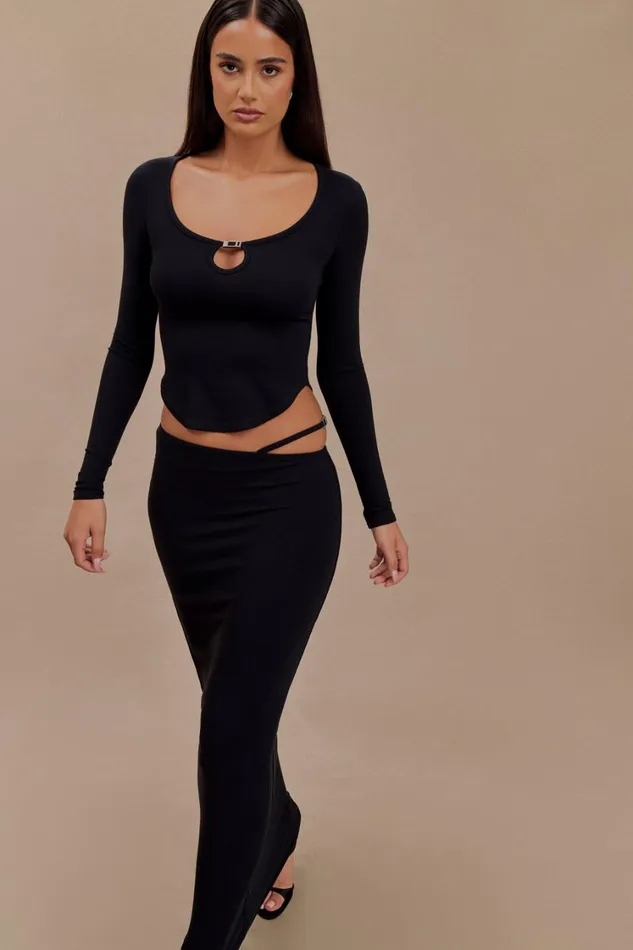 Women Meshki Bottoms Natalia Modal Buckle Maxi Skirt 8211 Black