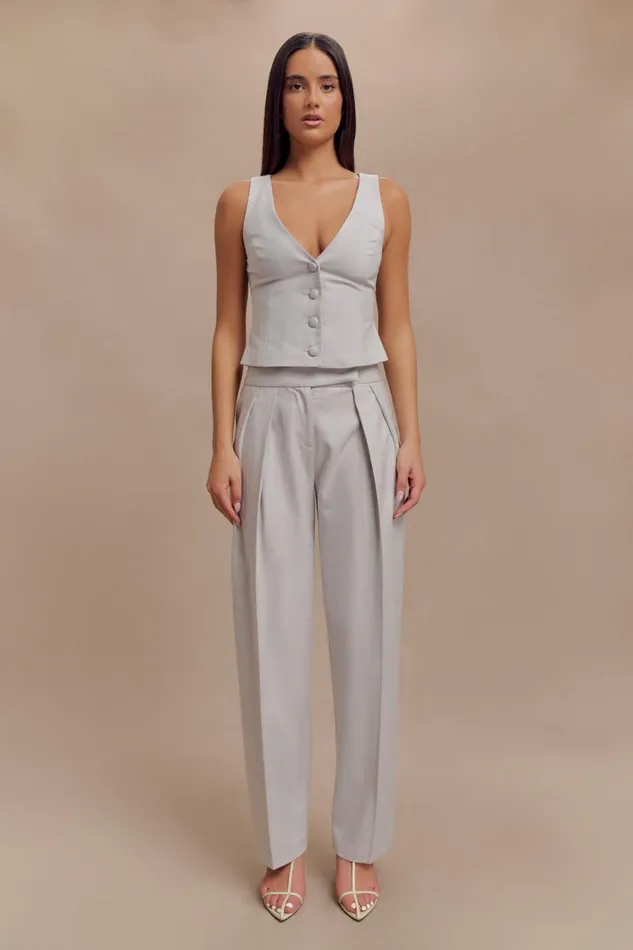 Women Meshki Bottoms Penelope Pleated High Waisted Pants 8211 Grey