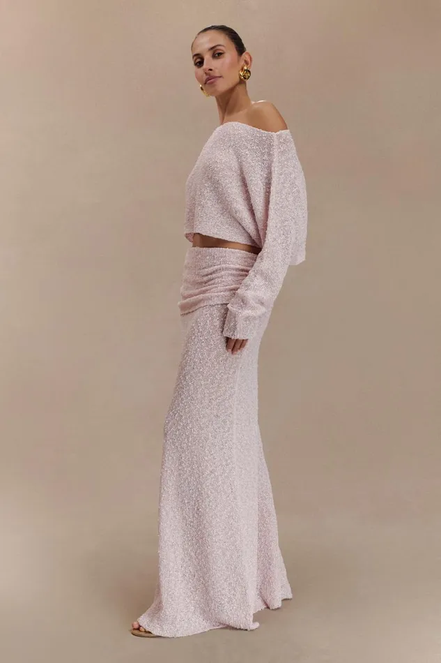 Women Meshki Bottoms Petra Ruched Knit Maxi Skirt 8211 Misty Rose