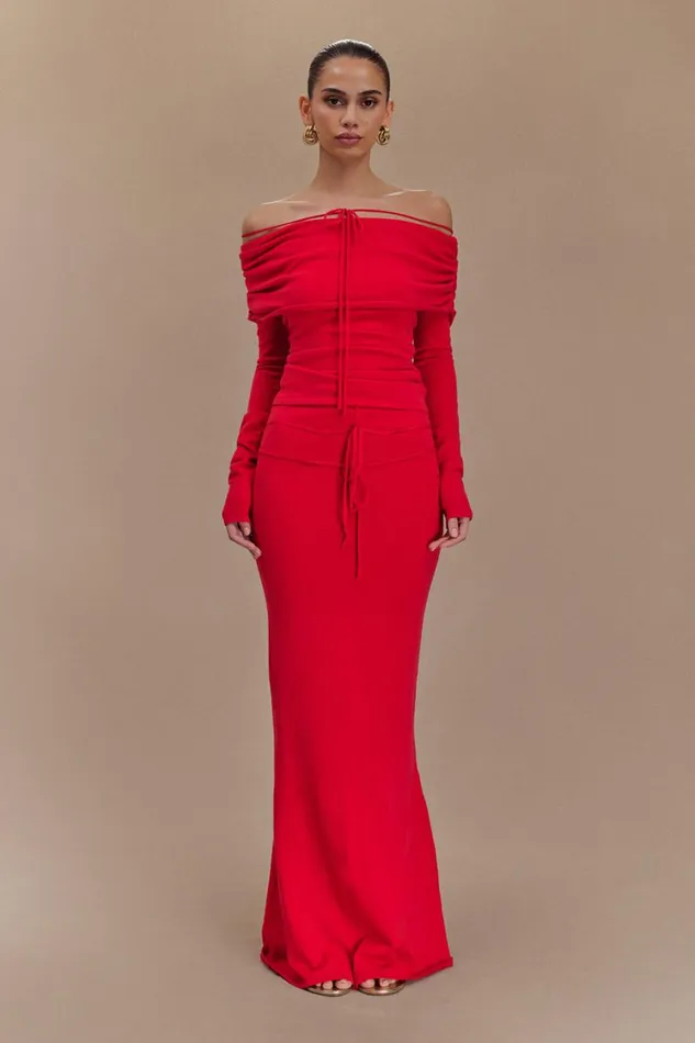 Women Meshki Bottoms Polly Knit Maxi Skirt 8211 Red