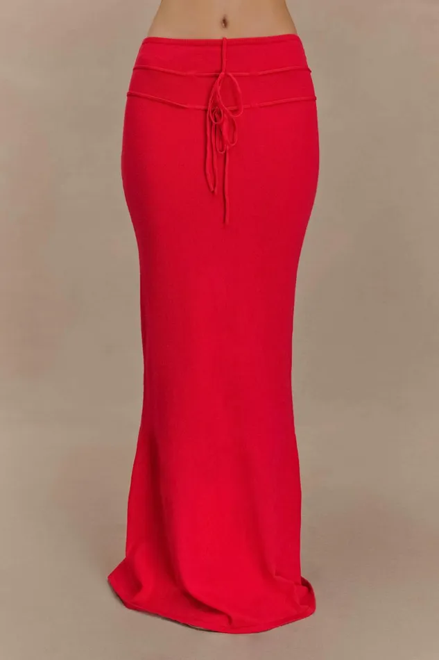 Women Meshki Bottoms Polly Knit Maxi Skirt 8211 Red