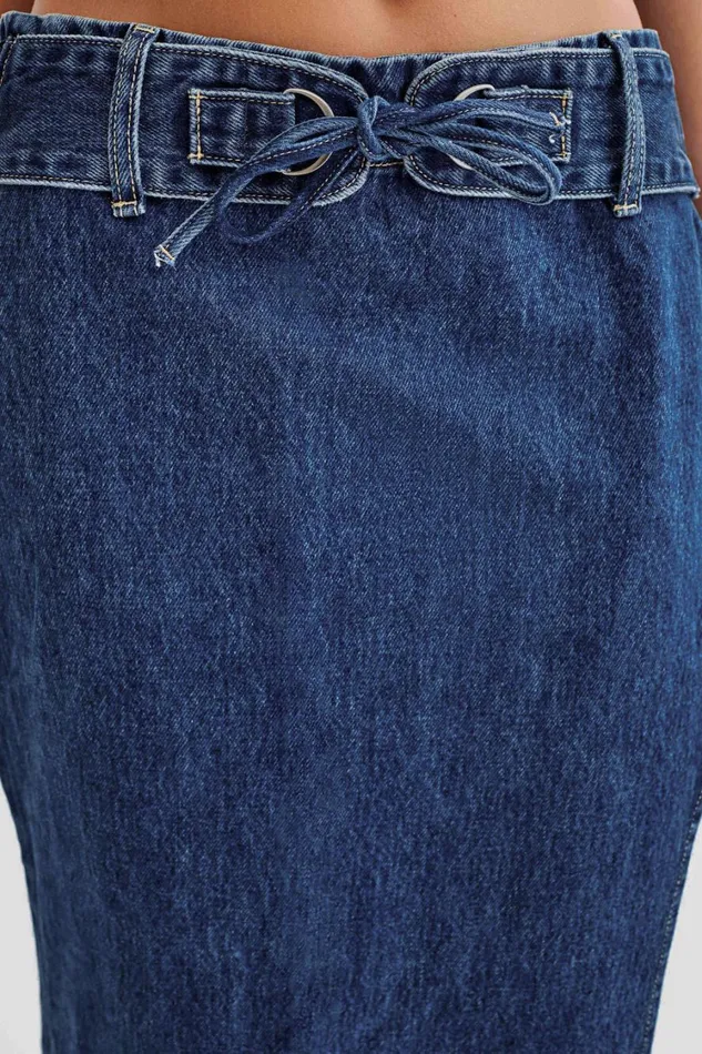 Women Meshki Bottoms Ramsey Denim Maxi Skirt With Split 8211 Dark Blue