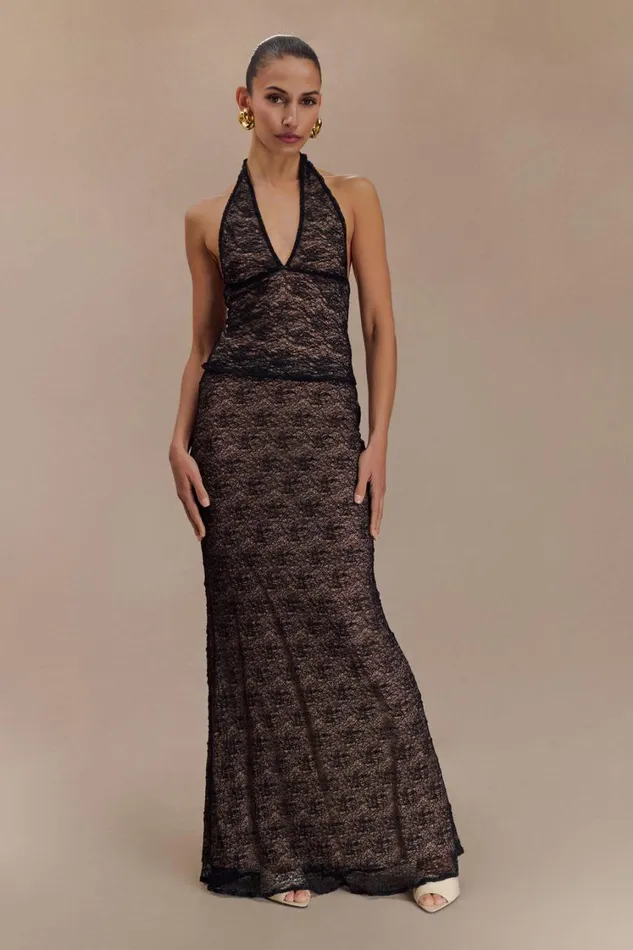 Women Meshki Bottoms Robyn Sheer Lace Maxi Skirt 8211 Black