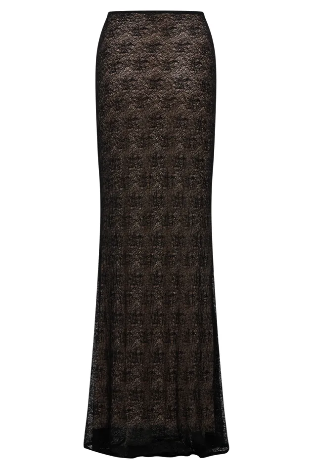 Women Meshki Bottoms Robyn Sheer Lace Maxi Skirt 8211 Black