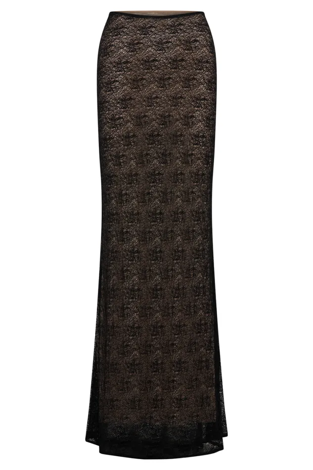 Women Meshki Bottoms Robyn Sheer Lace Maxi Skirt 8211 Black