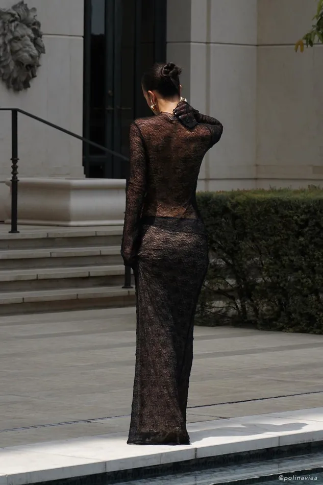 Women Meshki Bottoms Robyn Sheer Lace Maxi Skirt 8211 Black