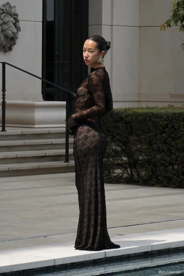 Women Meshki Bottoms Robyn Sheer Lace Maxi Skirt 8211 Black