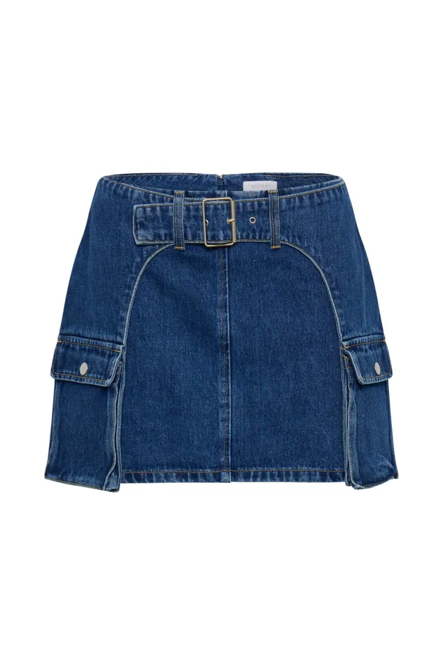 Women Meshki Bottoms Rowena Denim Buckle Mini Skirt 8211 Dark Blue