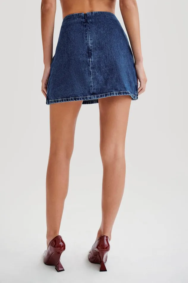 Women Meshki Bottoms Rowena Denim Buckle Mini Skirt 8211 Dark Blue