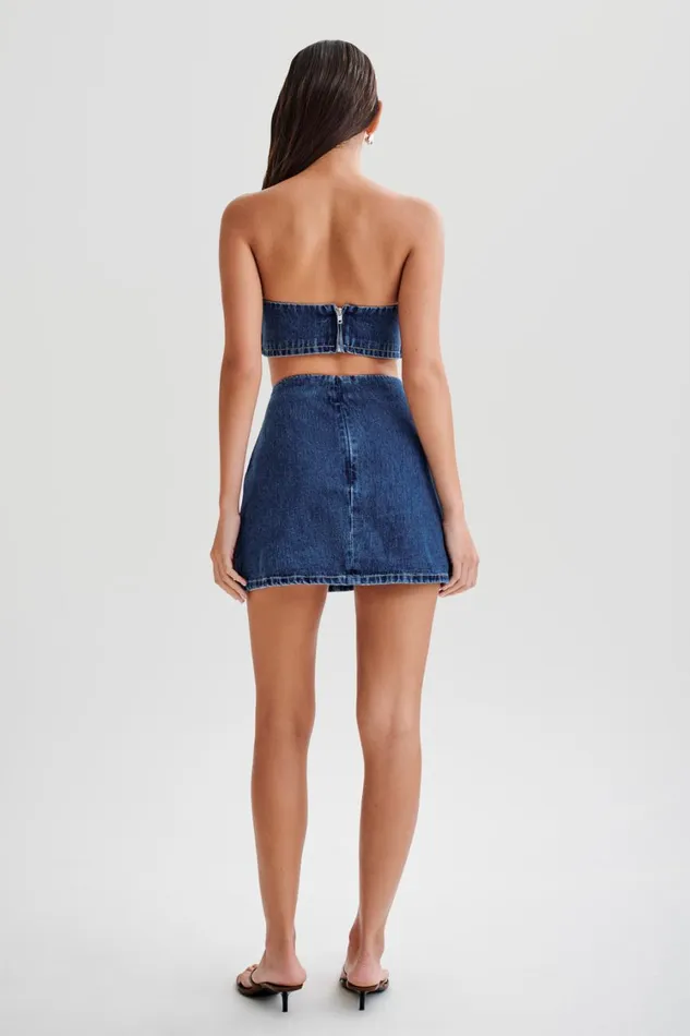Women Meshki Bottoms Rowena Denim Buckle Mini Skirt 8211 Dark Blue