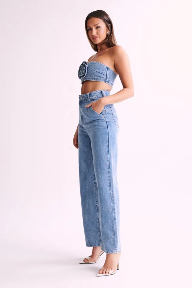 Women Meshki Bottoms Roxy Wide Leg High Waist Denim Jeans 8211 Mid Blue
