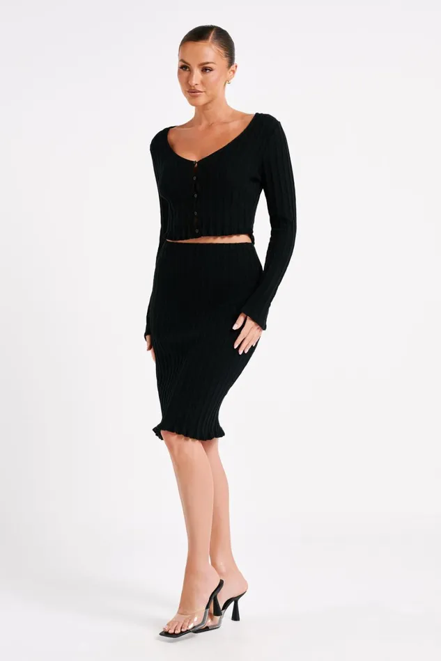 Women Meshki Bottoms Silvia Knit Midi Skirt 8211 Black