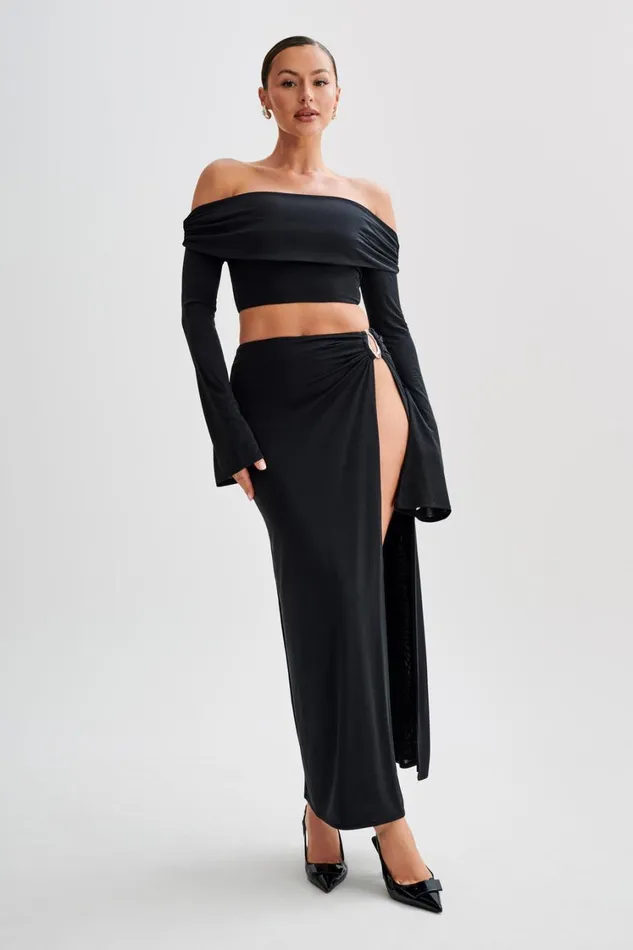Women Meshki Bottoms Suri Slinky Maxi Skirt With Silver Hardware 8211 Black