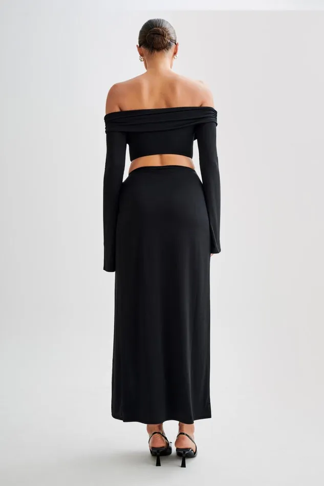 Women Meshki Bottoms Suri Slinky Maxi Skirt With Silver Hardware 8211 Black